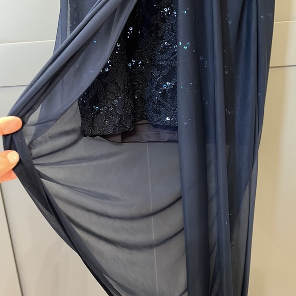 {Jump Apparel}Sz 5/6 Strapless Navy Sequined Short Dress w/Sheer Long SkirtCover - Picture 4 of 10